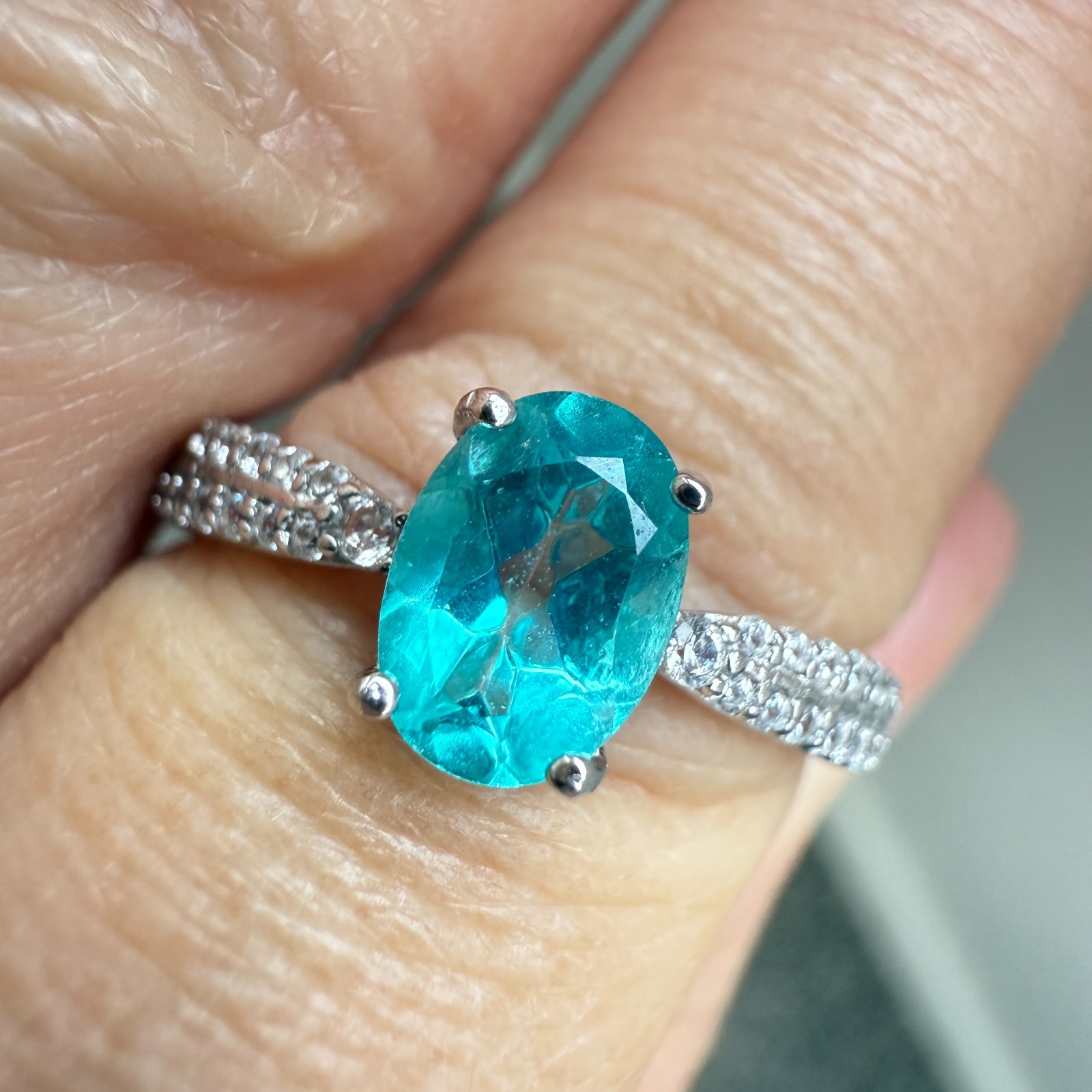 925 Sterling Silver Ring 7x5mm Natural Paraiba Topaz Gemstone Zircon Birthstone