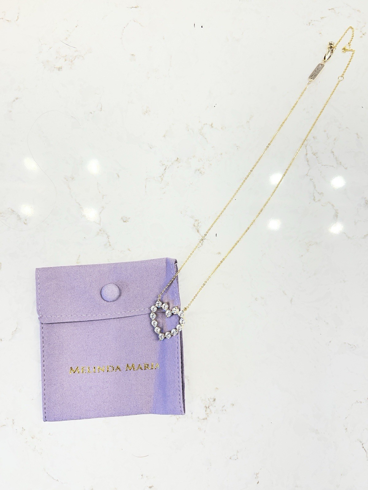 Melinda Maria Gold Necklace She’s An Icon Small Heart White Diamondettes NWOT