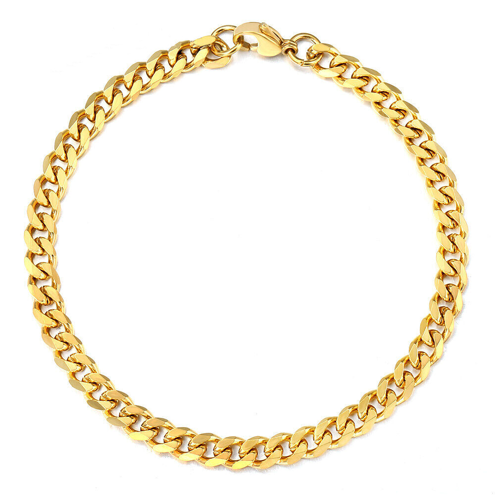 14K Gold Plated Stainless Steel Cuban Curb Chain Necklace Bracelet 3/5/7/9/11mm