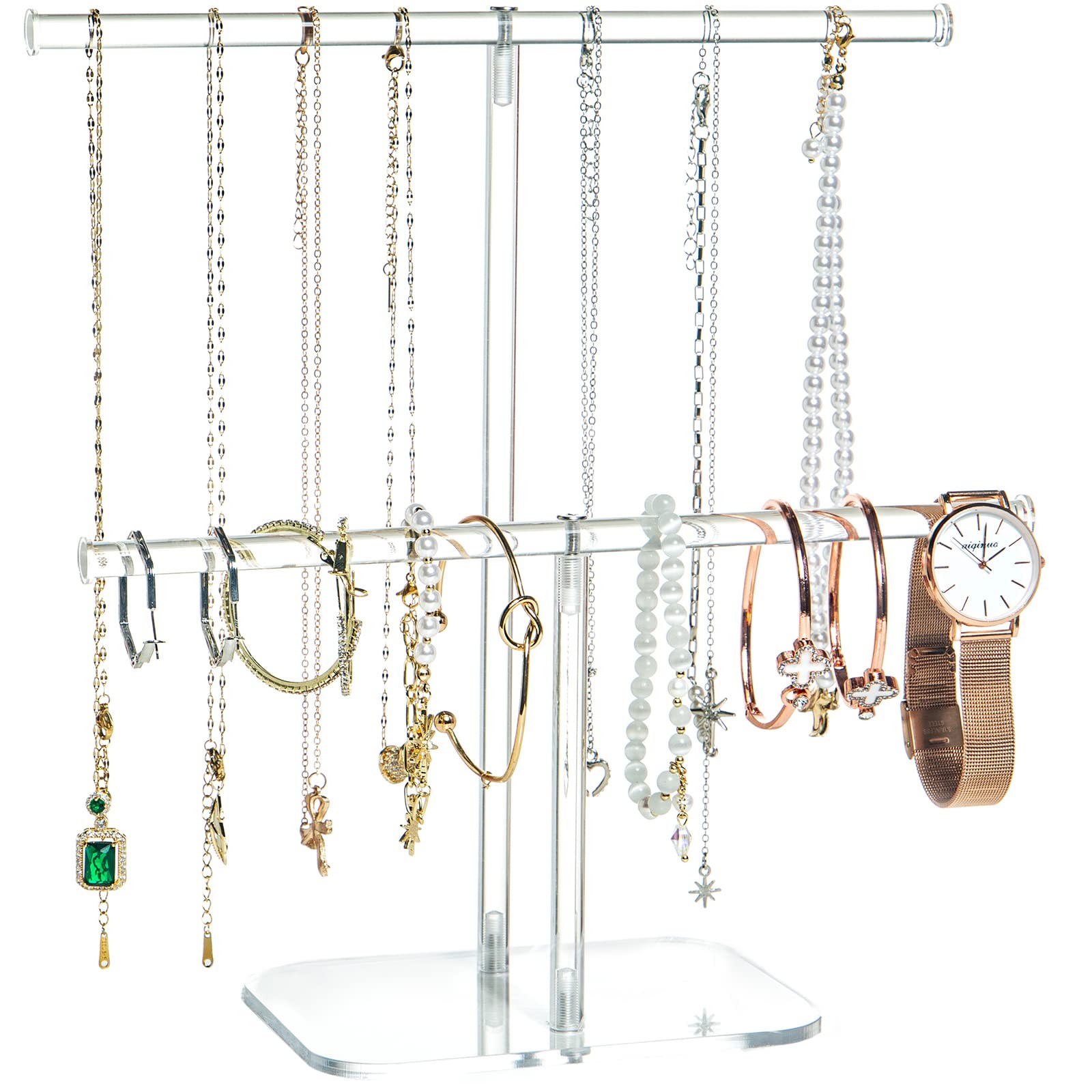 Premium Jewelry Stand , Solid Clear 2-Tier Acrylic Jewelry Organizer Stand & Bra