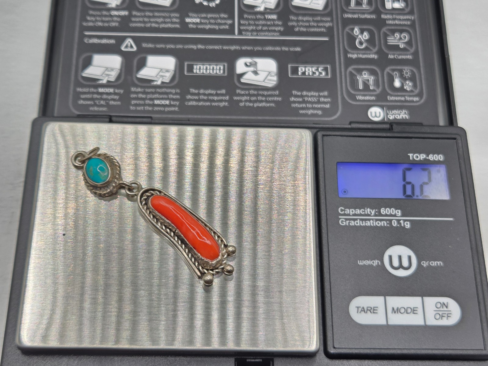 Vintage Navajo Sterling silver Natural Turquoise Red Coral Pendant