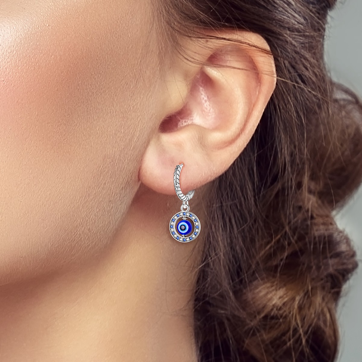 LAZA European Rotating Eye 925 Sterling Silver Hoop Earrings CZ Women Jewelry