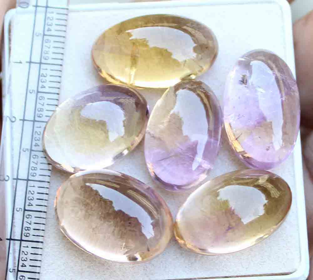 Natural Ametrine Oval Shape Cabochon Loose Gemstone 99.20 Ct 12.5*20 mm 6 Pcs