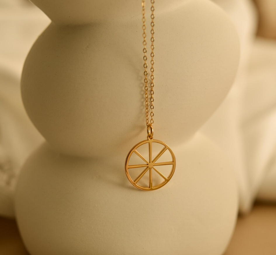 Wheel of Dharma Necklace Minimal Gold Dharmachakra Spiritual Jewelry 925 Silver