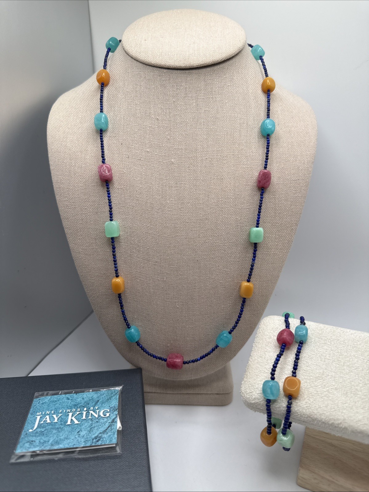 Jay King Natural Multi Gemstone Lapis Sterling Silver Necklace & Bracelet Set