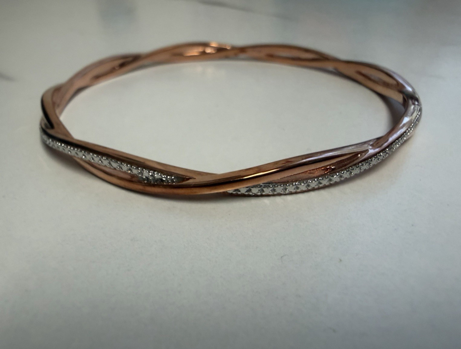 Rose Gold Bangle Bracelet Pavé Round White Crystal Stones