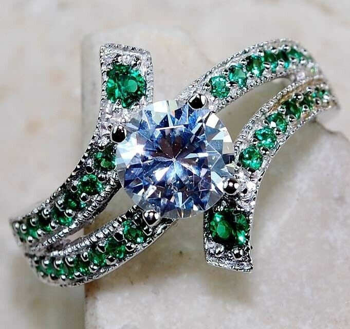 2CT Heat Treated Green Tourmaline 925 Solid Sterling Silver Ring Sz 7 MB1-4