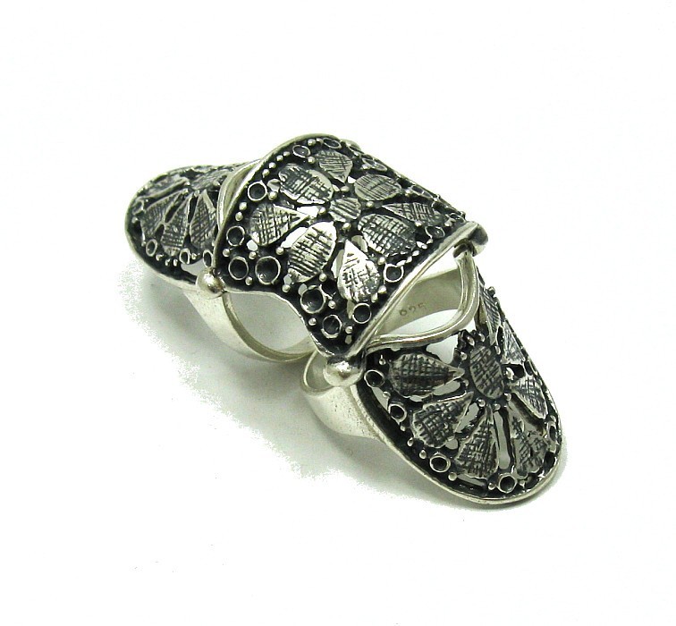 Long Extravagant Sterling Silver Triple Ring Stamped Solid 925 Handmade