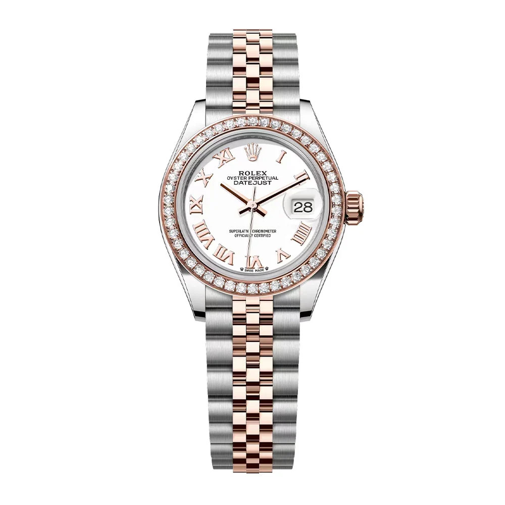 Rolex Datejust 28 Watch 28MM White Roman Numerals Dial Rose Gold