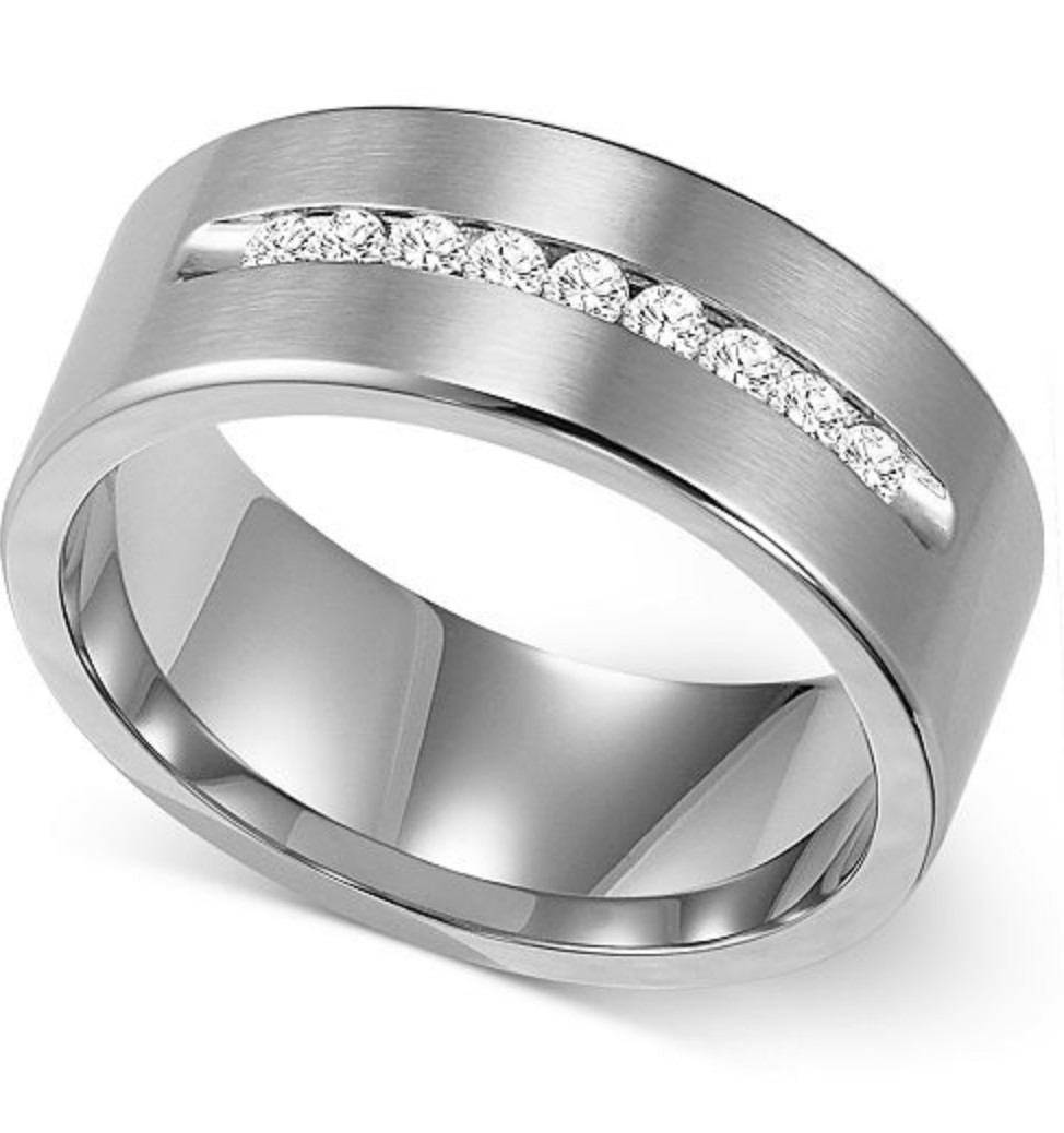 Men’s Triton Cobalt .25ctw Round Natural Diamond 8mm Comfort Fit Band Ring