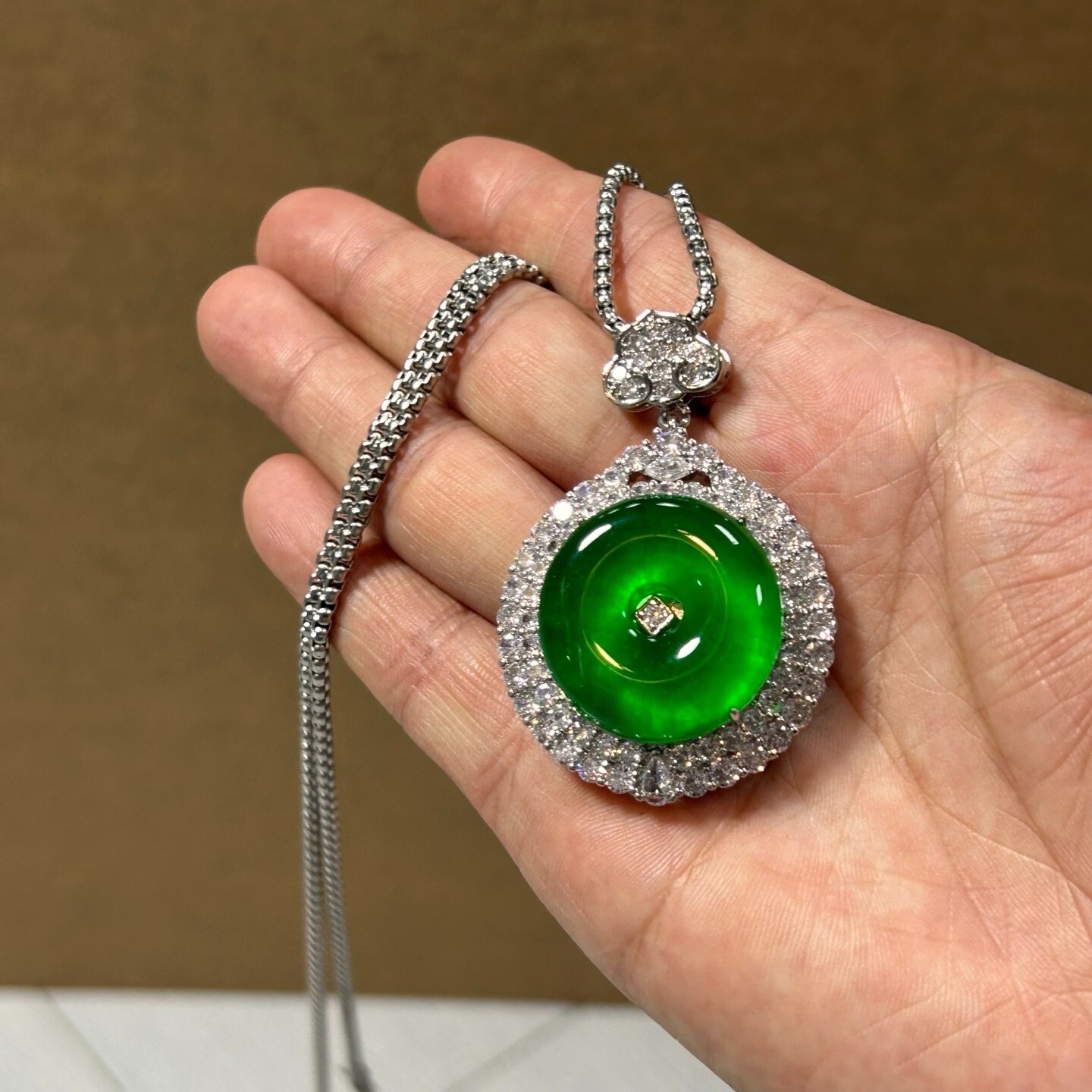 Certified Nature inlay ice Green Jade Jadeite carved safeness Pendant&Necklaces