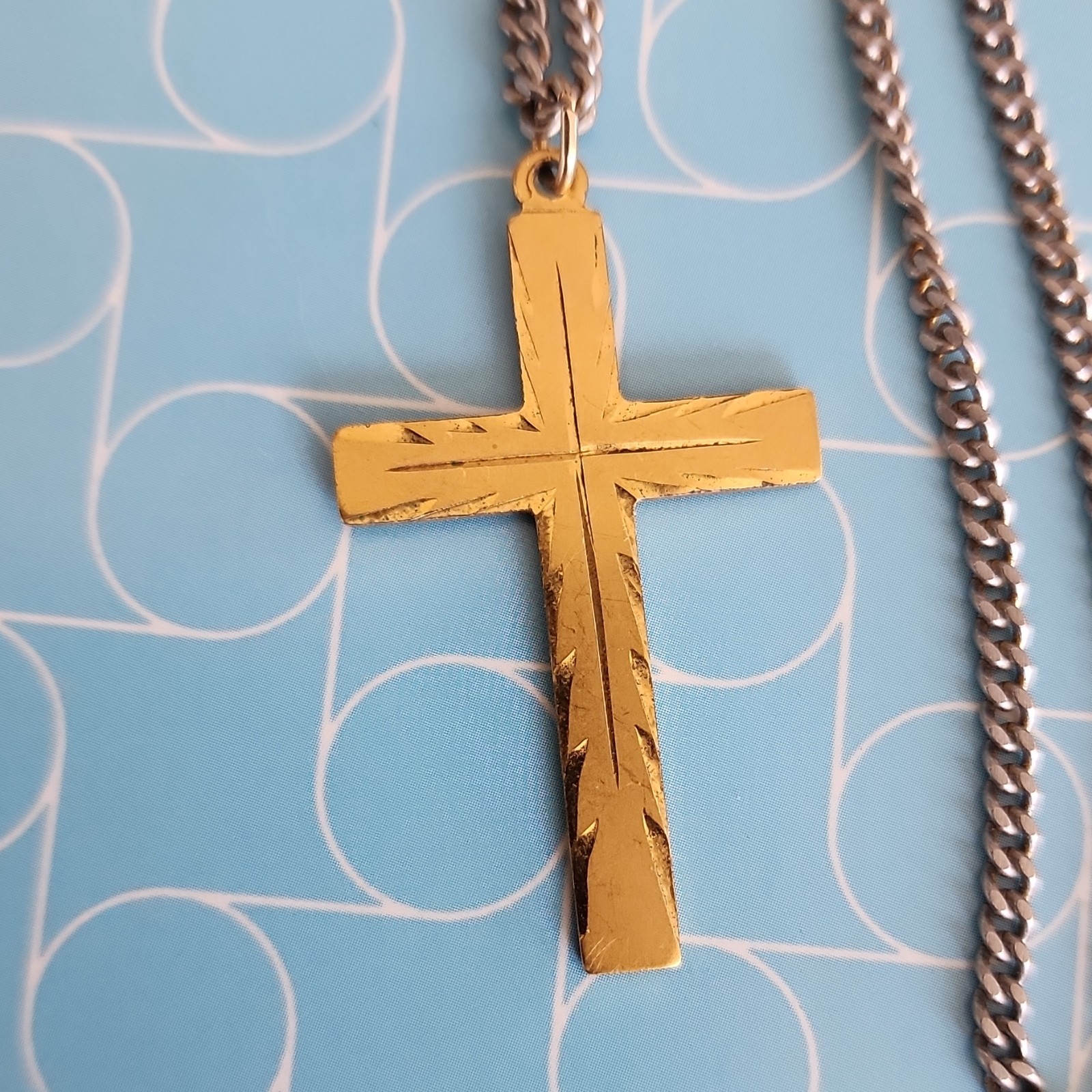 14k Gold Plated Cross Rope Chain Necklace vintage 1950s