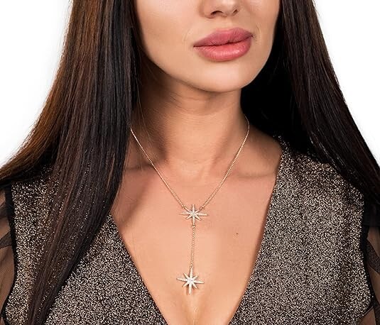 18k Rose Gold Plated CZ Starburst Pendant Necklace 18 Inches For Women
