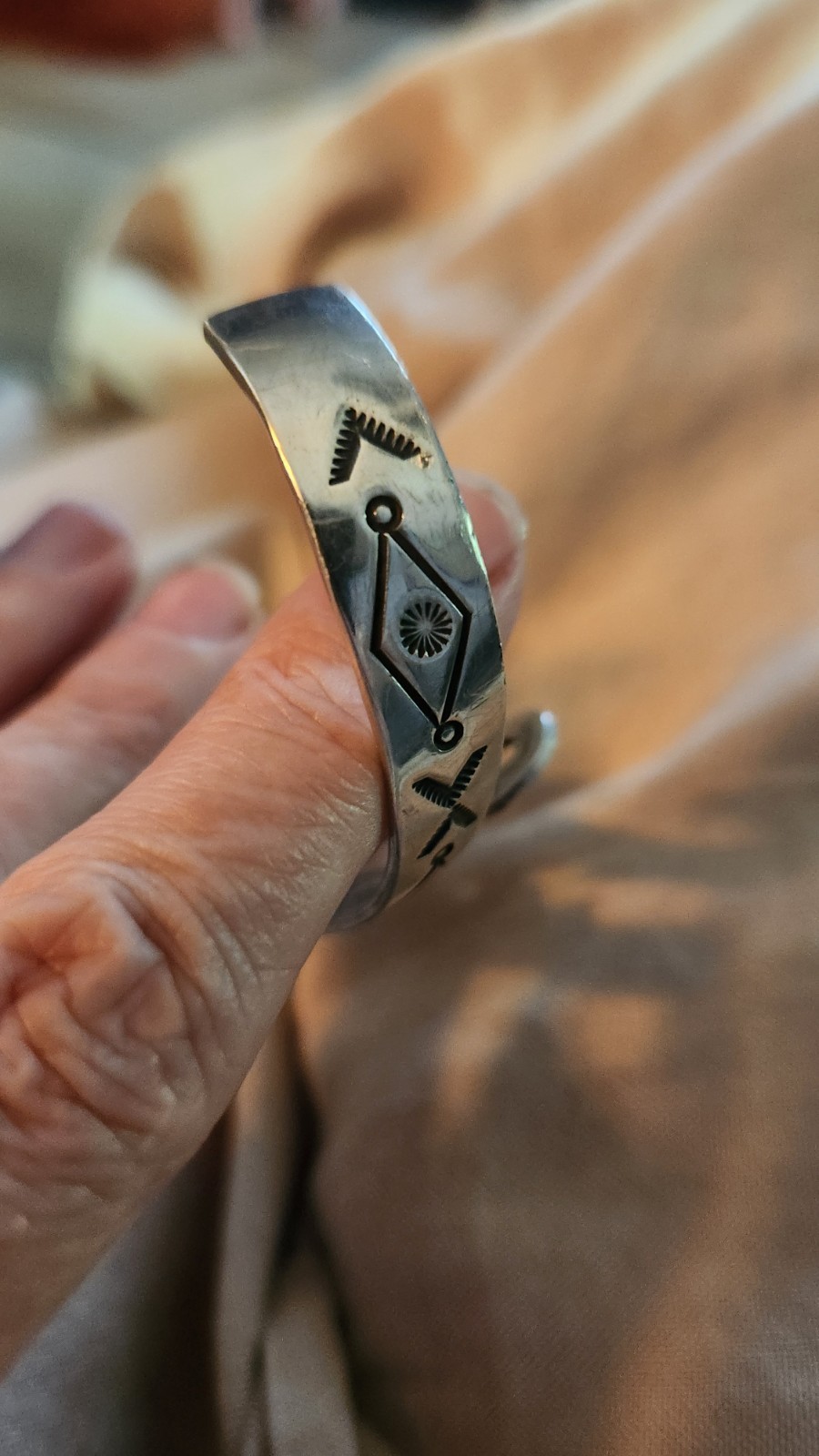 Vintage Navajo Gecko Lizard Wrap Cuff Bracelet Hand Stamped Sterling