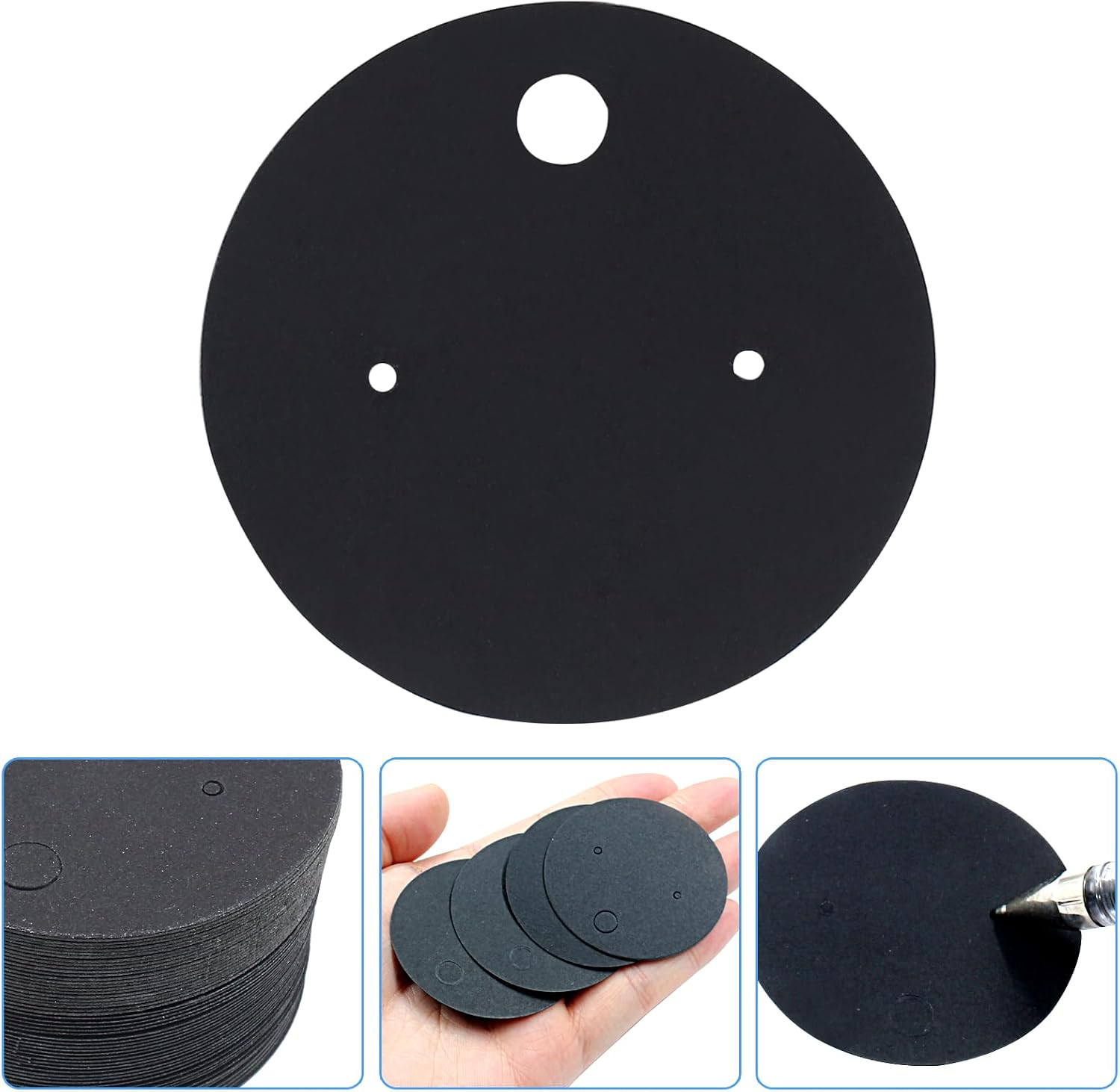 round Earring Display Holder Cards, 5Cm/2 Inch, Black, 100 Pcs | Kraft