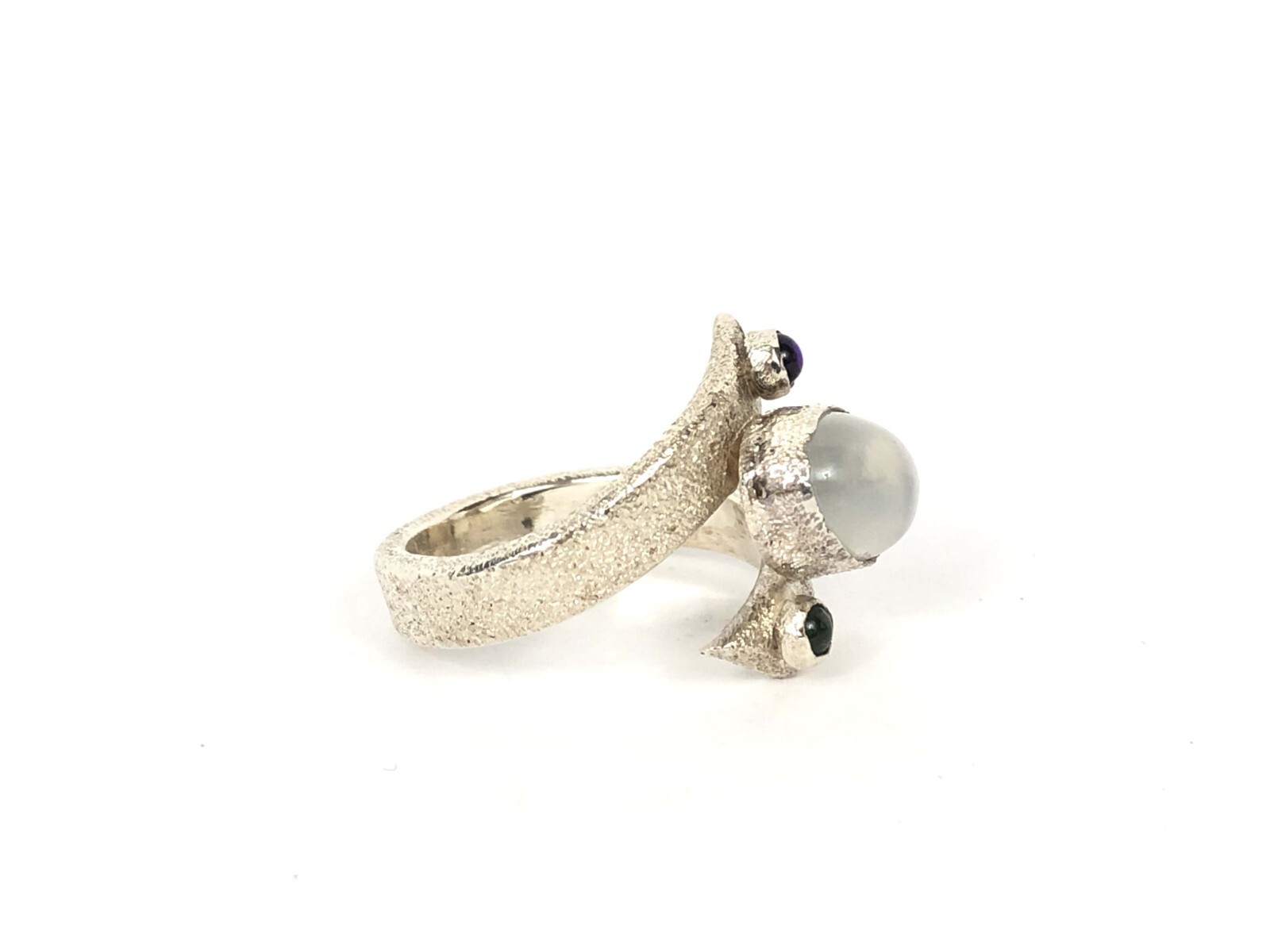 Artisan Moonstone Tourmaline Amethyst Frosted Sterling Silver Bypass Ring Sz 7