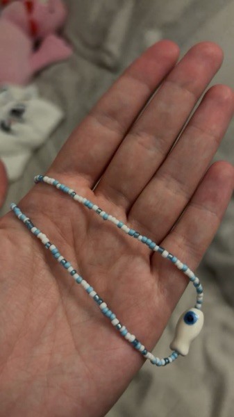 Blue & White handmade Bead Necklace with fish charm