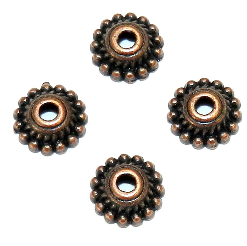 ML3162 Antiqued Copper 7mm Dotted Round with Twisted Rope Metal Bead Caps 100pc