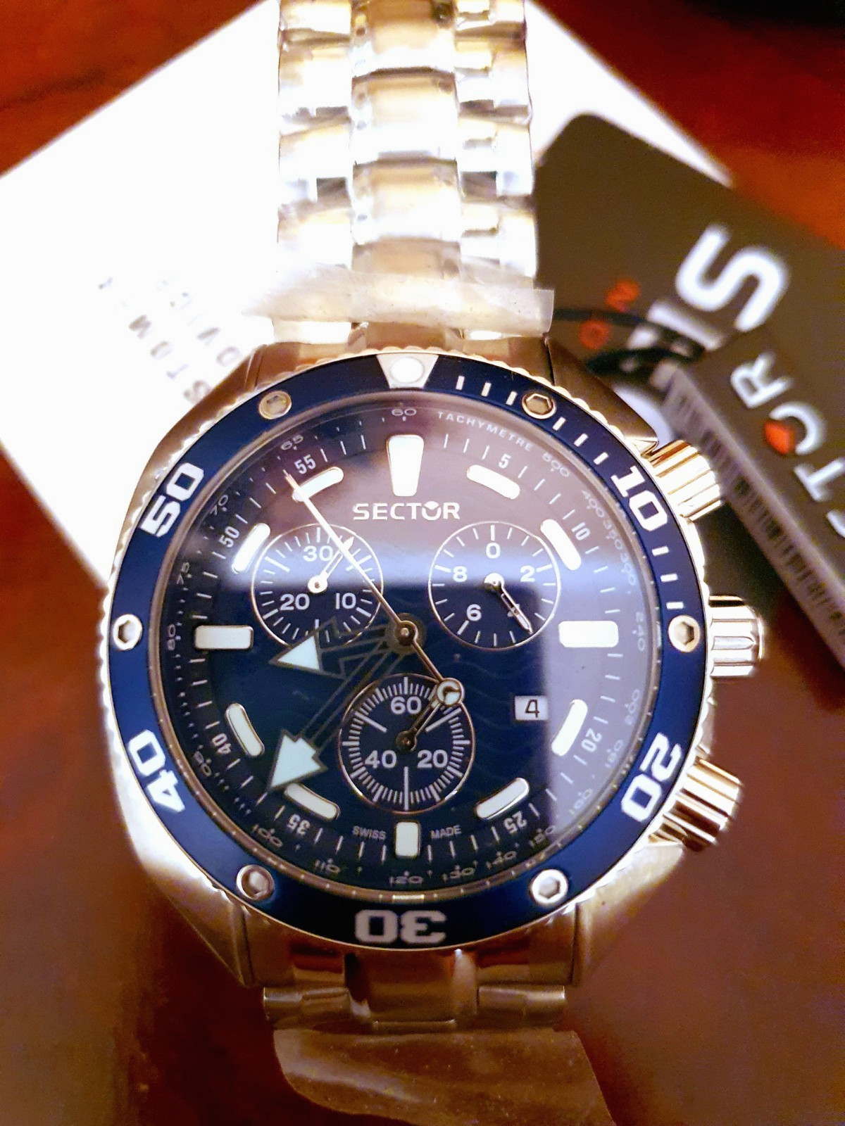 NEW Sector Ocean Master Chrono 44mm Blue Sapphire 200 M Eta Swiss Made Watch