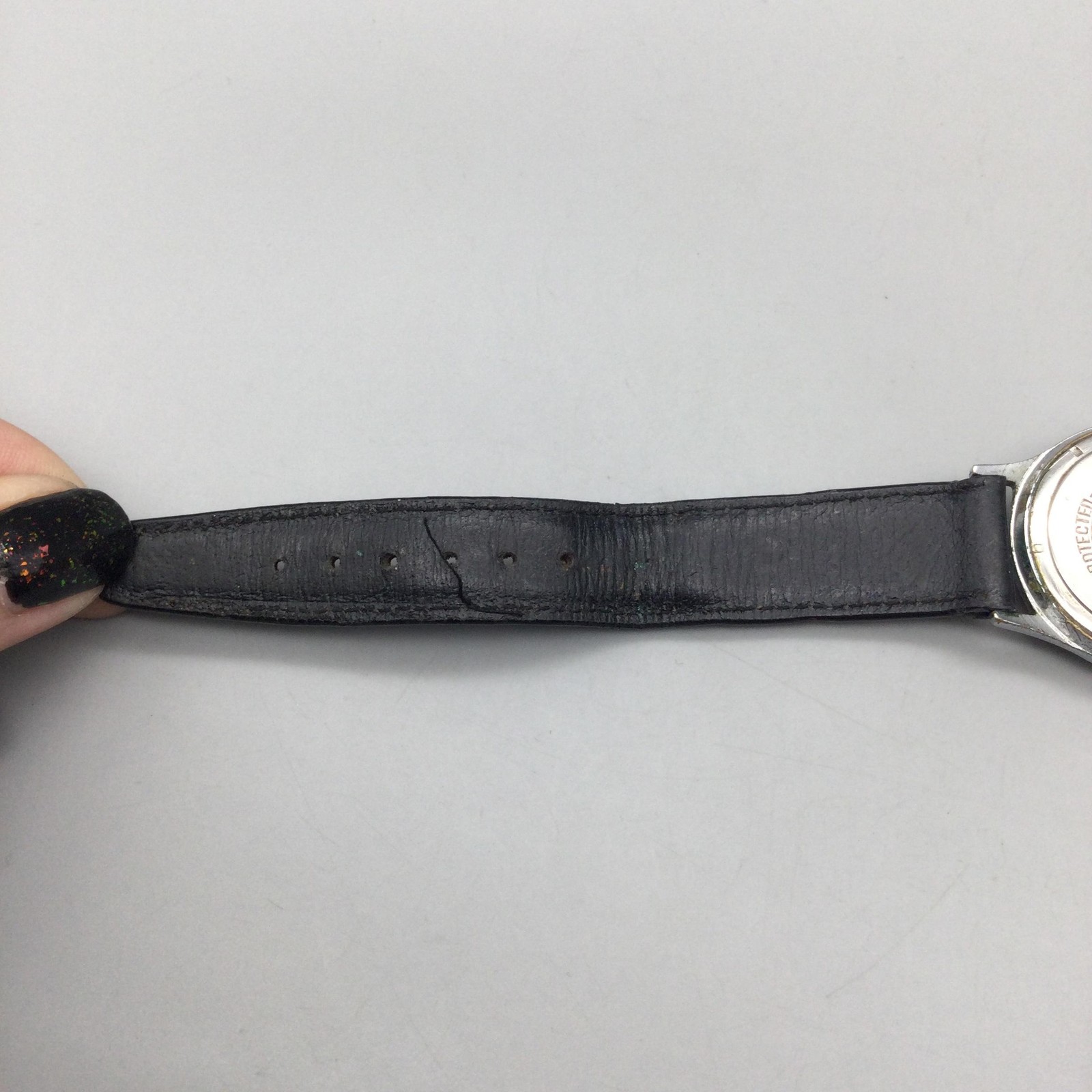 Vintage Tollet Mens Watch 32mm Cream Dial Silver Tone Black Leather Manual Wind