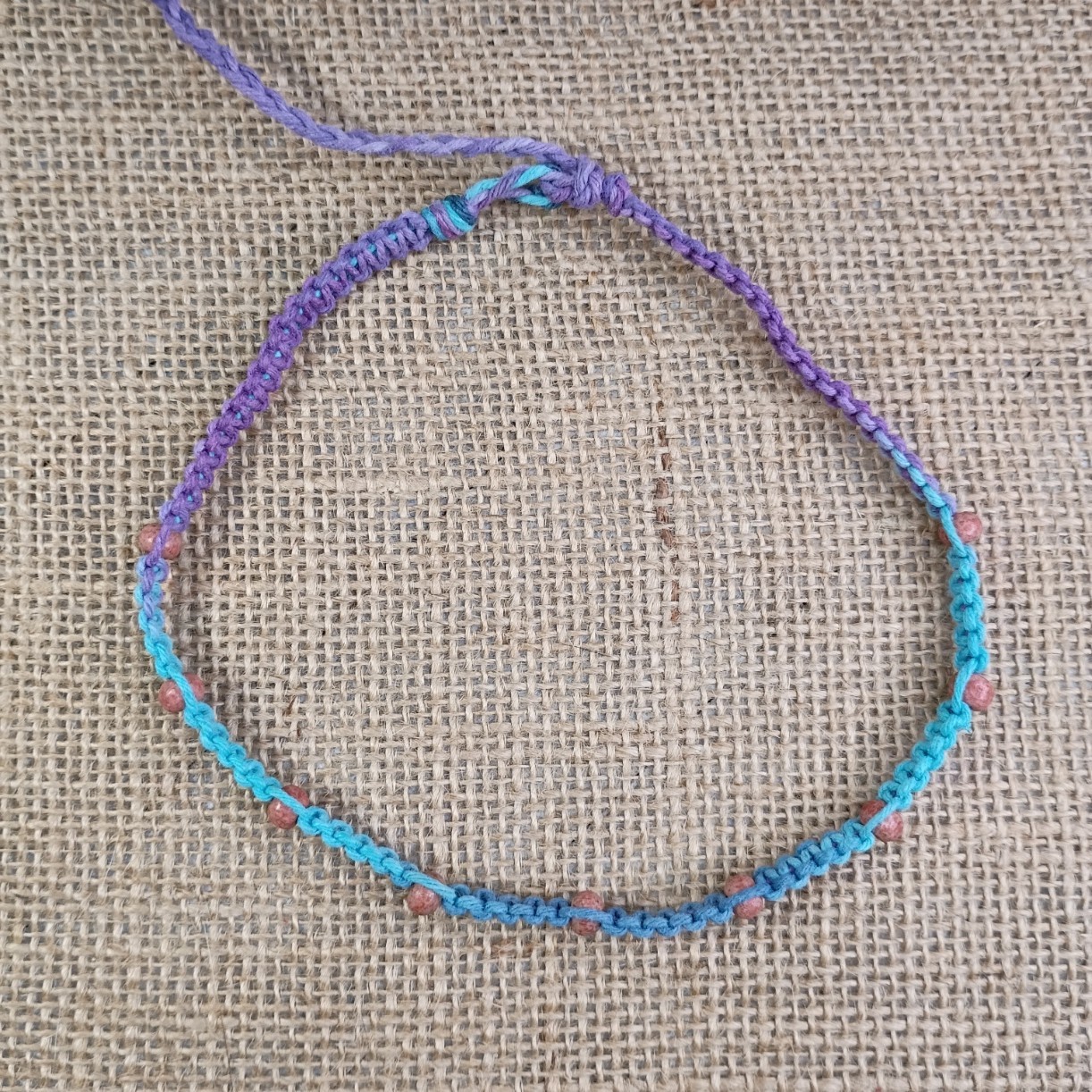 New Hemp Choker Necklace W/ Tiny Wood Beads 14-18 in Macrame Minimalist Handmade