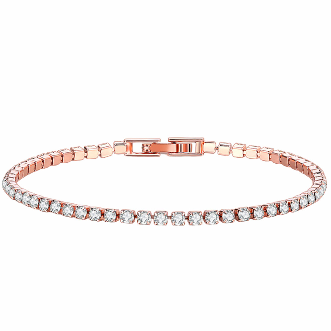 Rose Gold Colour Tennis Bracelet For Women, 17cm Round Clear Zircon Stone B337