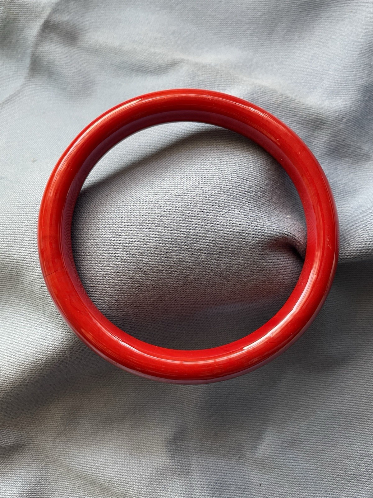 Vintage Opaque Red Glass Shiny Bangle Bracelet Rounded Slip On 2 1/2 Inches