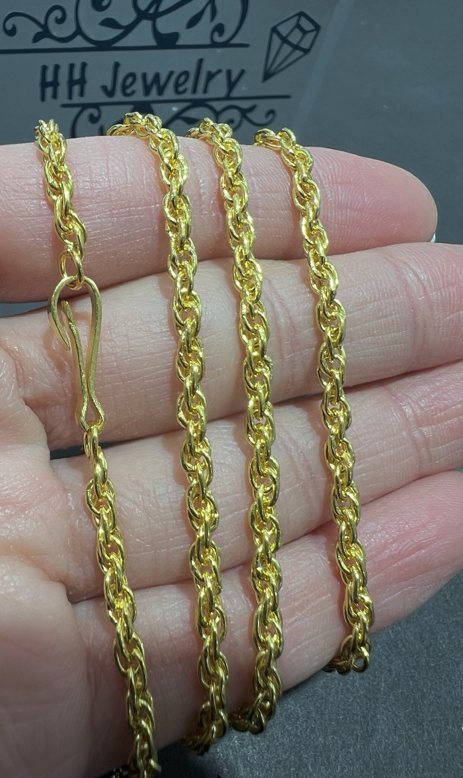 18K Yellow Gold Rope Spiga Chain Necklace 26 Inches