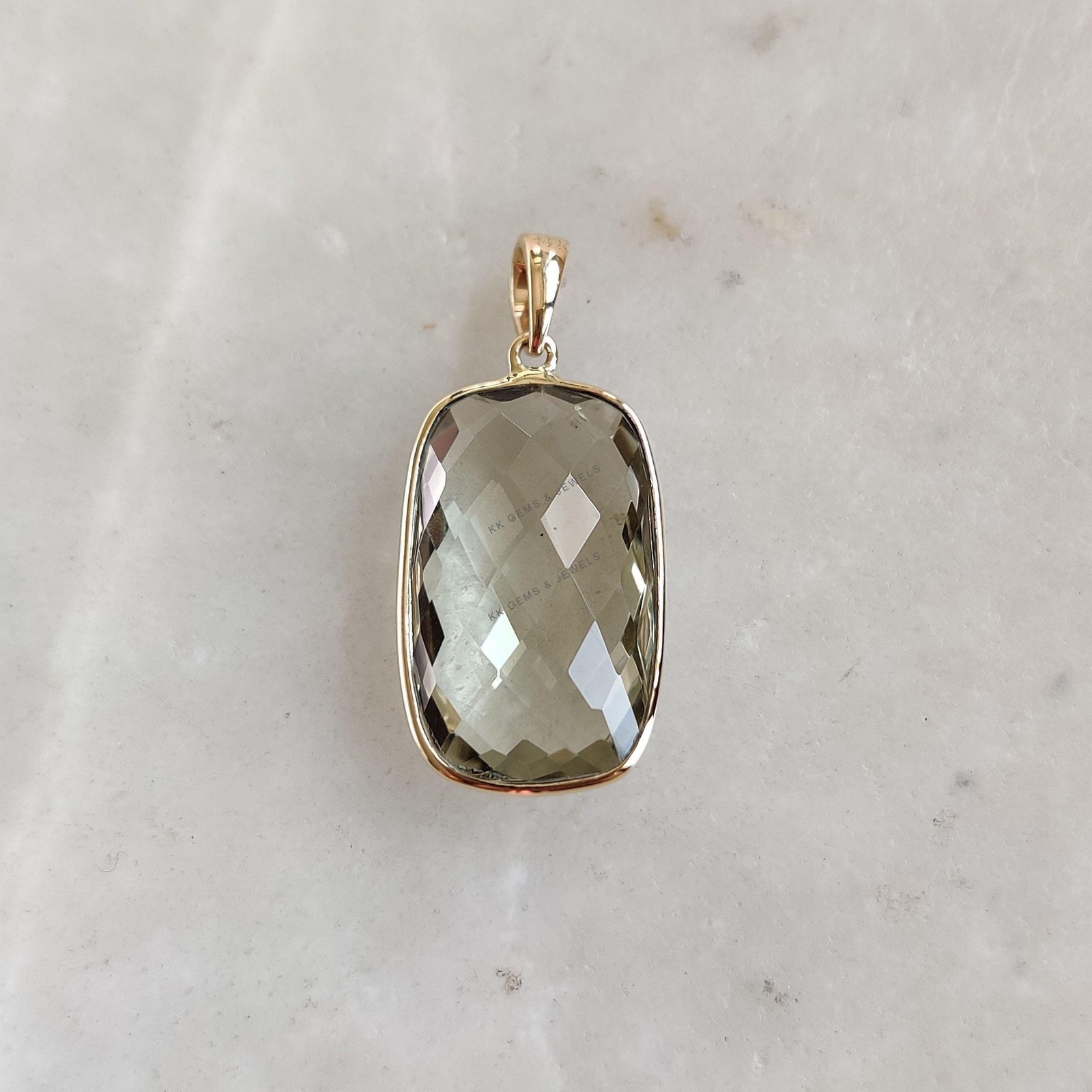 11.70 Ct Natural Green Amethyst Pendant 14K Gold Bezel February Birthstone Gift