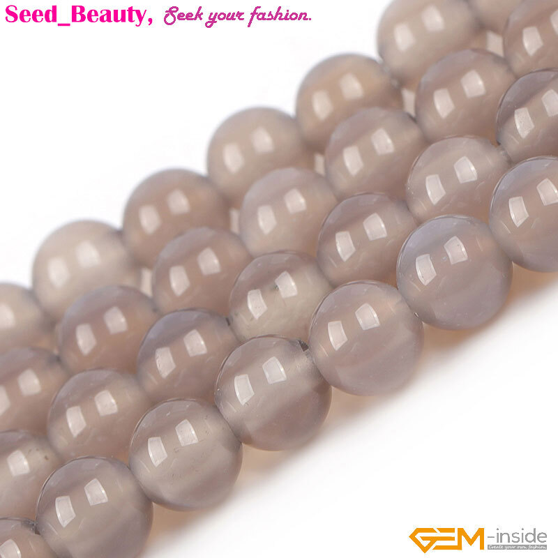 Gray Agate Round Natural 2mm Big Hole Loose Beads For Jewelry Making Strand 15″