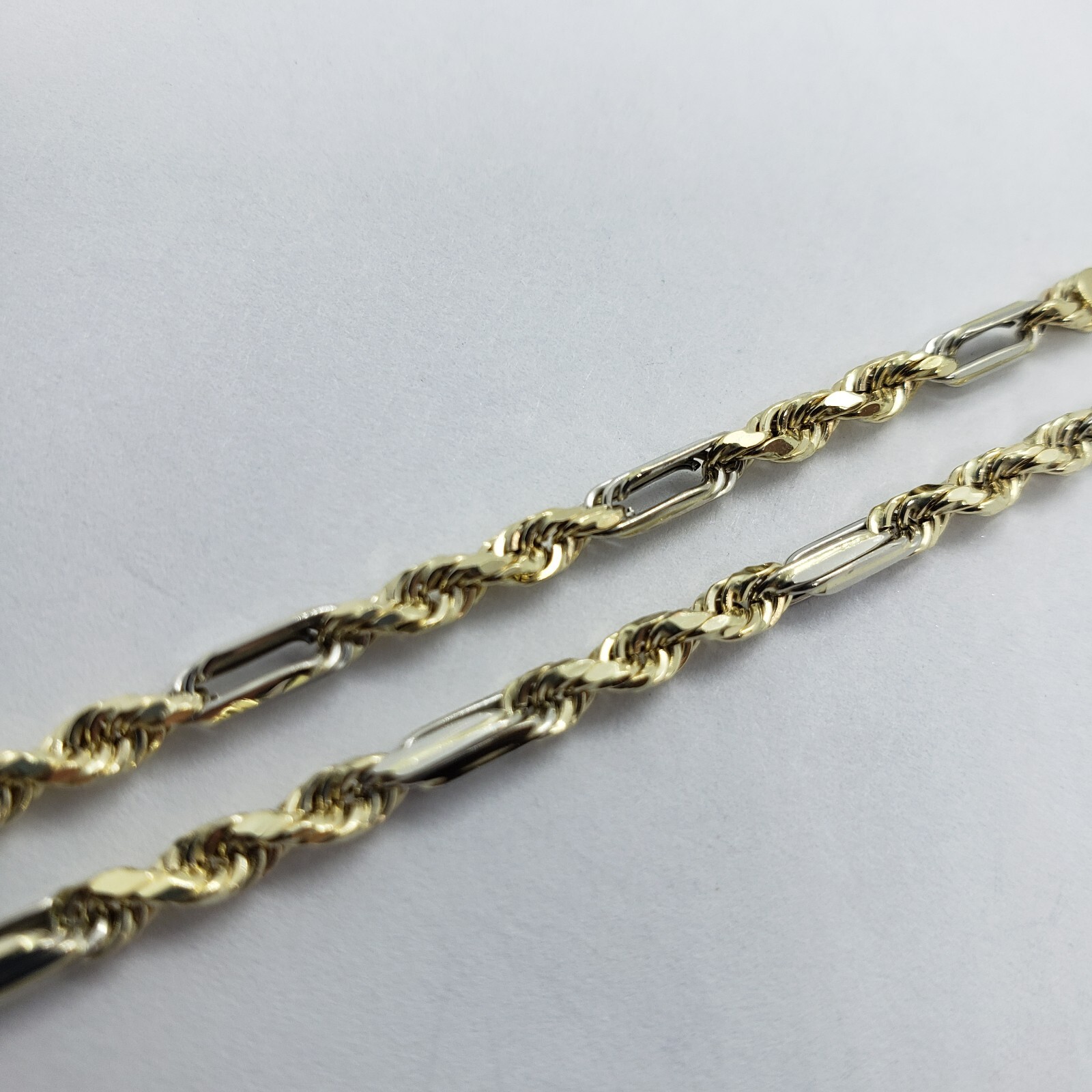 Authentic 14k Real Gold Two Tone Figarope Chain Necklace Lobster 3mm-6mm 18″-30″