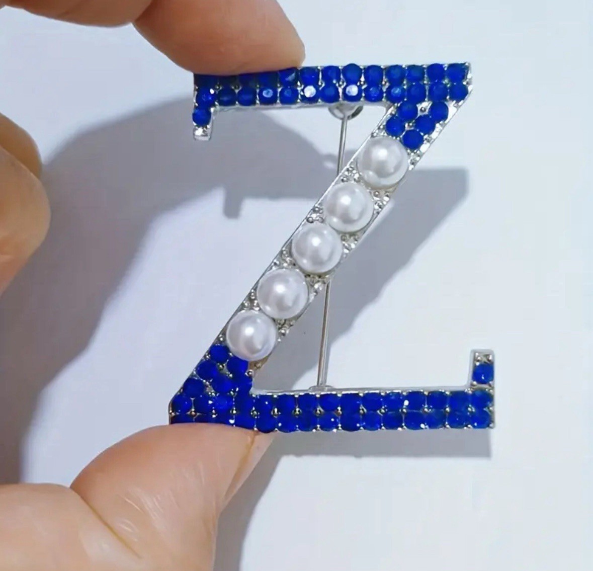 Zeta Phi Beta Sorority Z Brooch Blue Rhinestone Pearl Pin Greek Jewelry