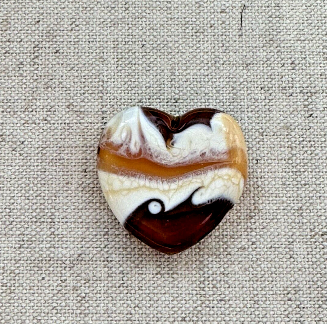 Handmade Lampwork FOCAL HEART Glass Bead Cream Beige Jewelry Supplies Abstract