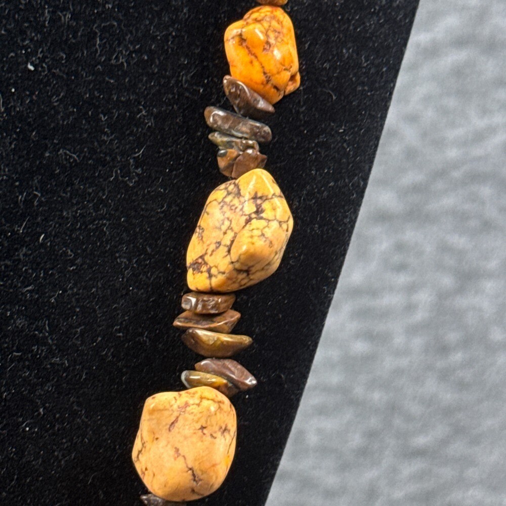 Beaded Necklace Orange Brown Stone Chip Natural Magnetic Clasp Boho Nugget
