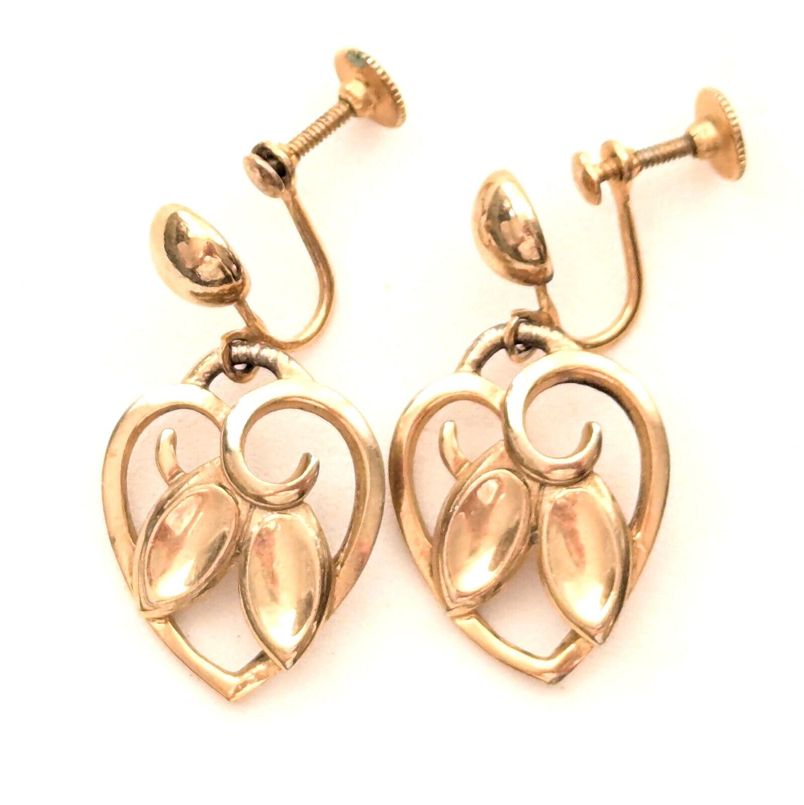 Heart Dangle Earrings Screw Back Signed Lustern Vintage Love Hearts Jewelry Gift
