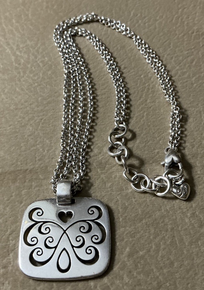 Brighton Scroll Pendant Necklace ~ Square Shaped ~ 16” – 18” double chain