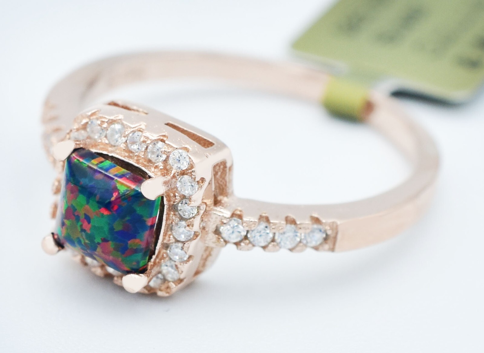 GENUINE 0.45 Cts OPAL GREEN-MULTI & W/SAPPHIRE RING 14K ROSE GOLD PLATED (.925)