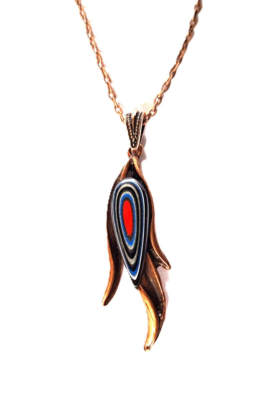 Fordite detroit Agate Cabochon Necklace on copper setting and Chain 309