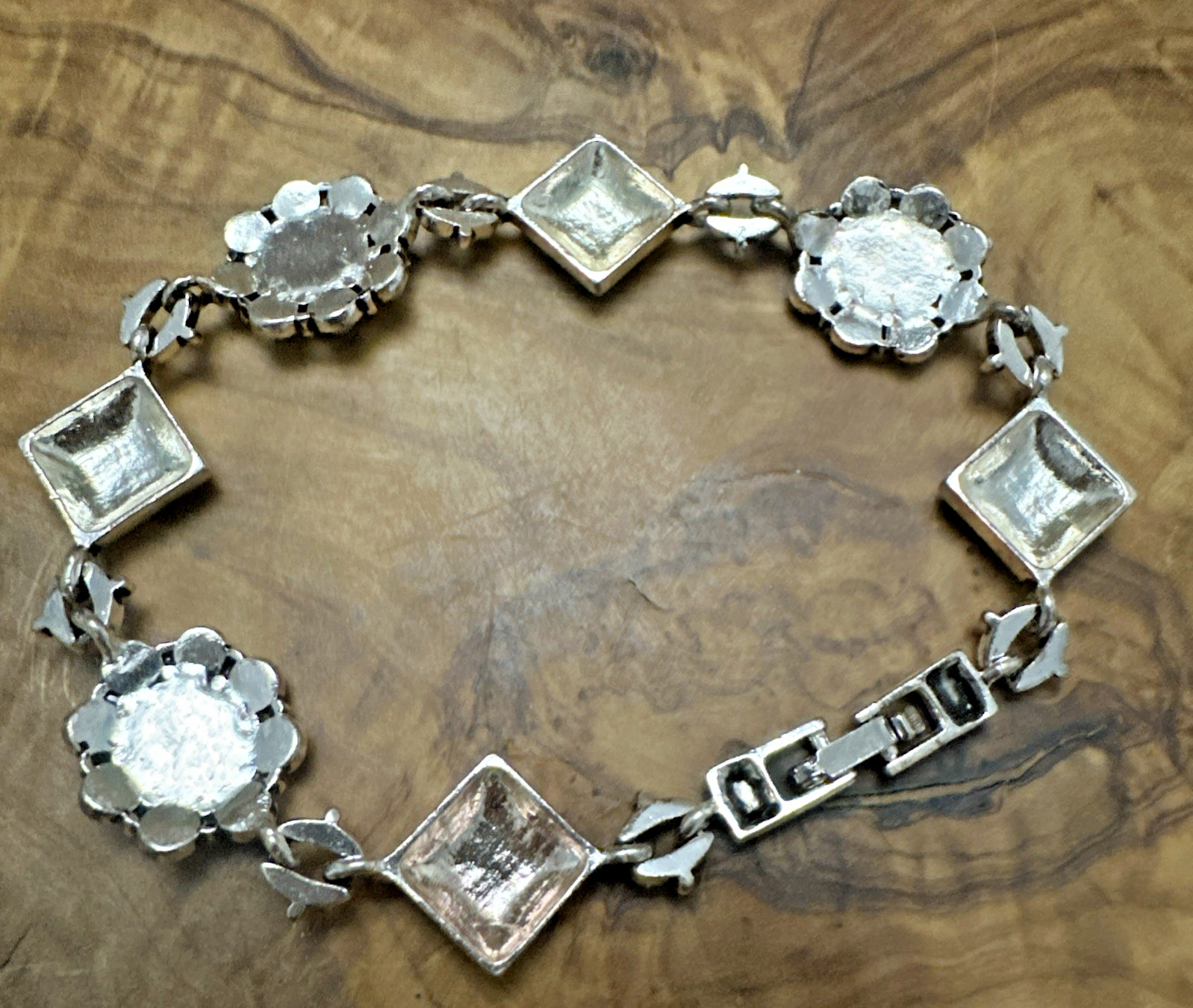 Silver Tone Turquoise & Red Floral Scroll Link Bracelet Western 7.5” Push Lock