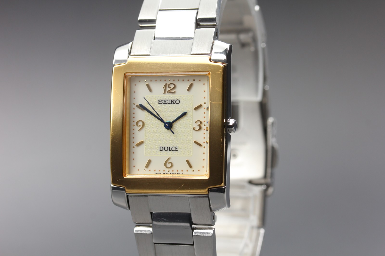 Vtg 1998 N MINT Seiko Dolce 5E61-5A40 Quartz Two-Tone Tank HAQ Mens Watch JAPAN