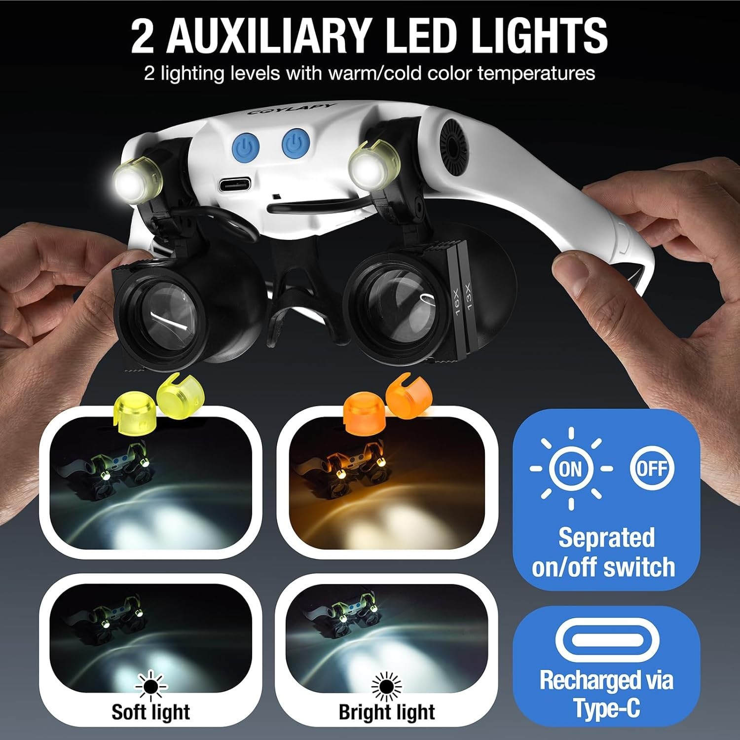 Professional Magnifying Glasses with Light & 5 Lens Pairs for Close Work