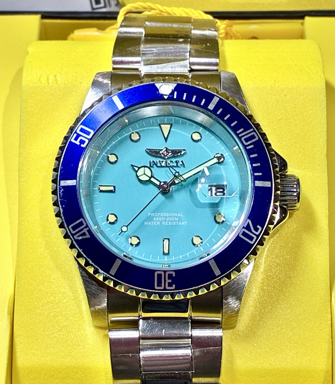 INVICTA PRO DIVER TURQUOISE BLUE BEZEL 40MM STAINLESS STEEL TMI PC32 QUARTZ!