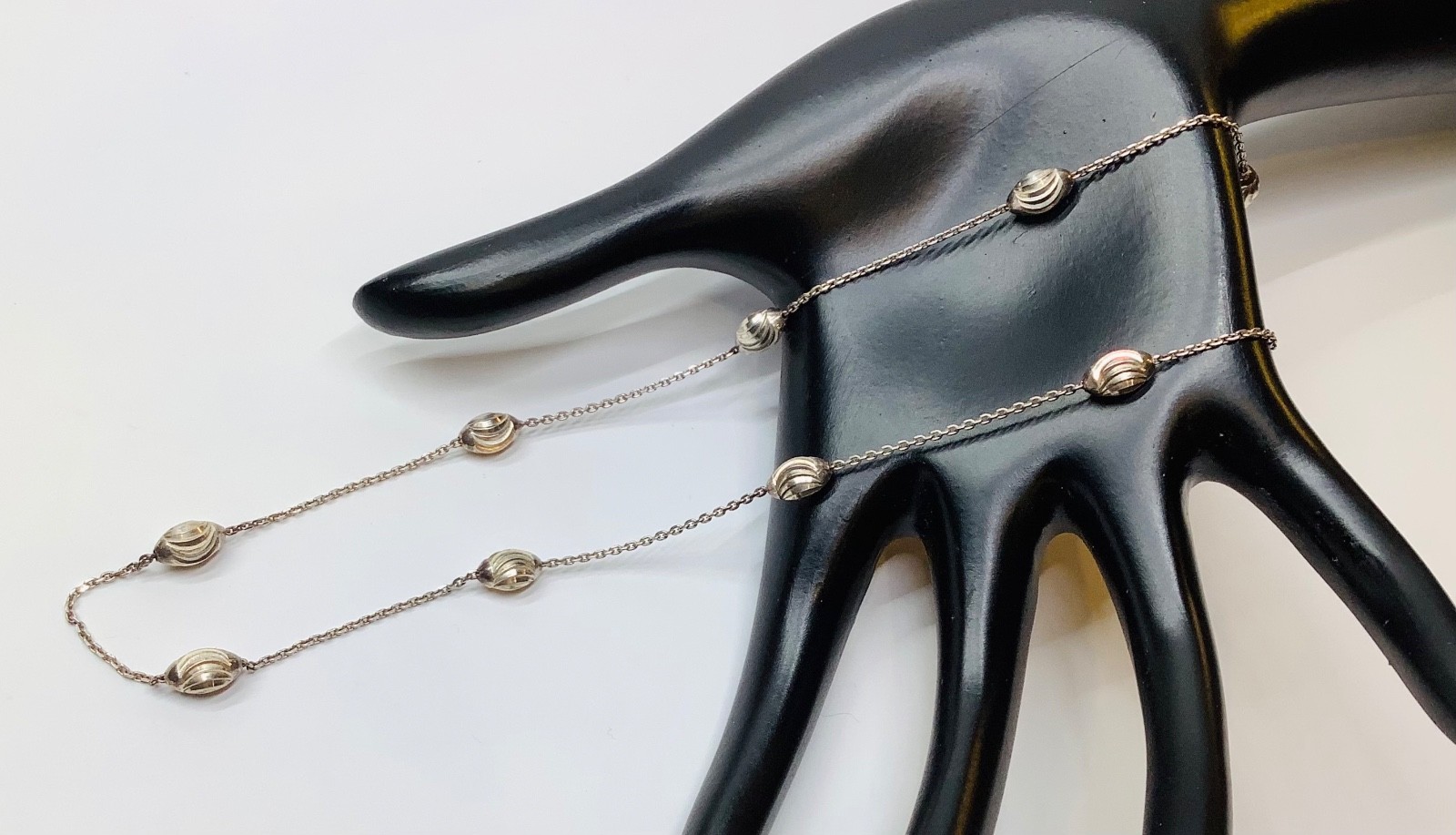 Milor Sterling Silver Unique Swirl Moon Cut Oval Bead Station Necklace 18” Italy
