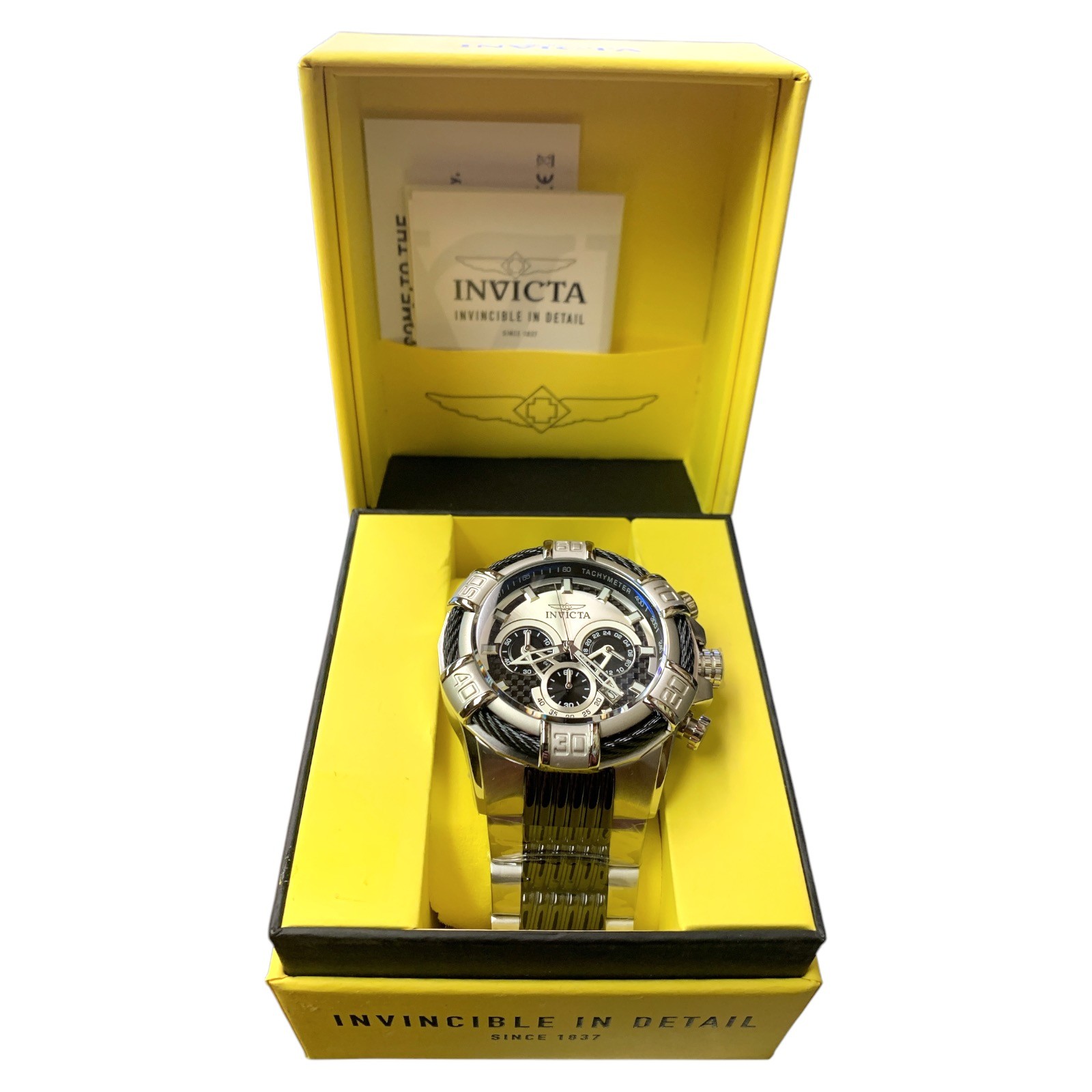 Invicta Men’s ‘Bolt’ 52mm Quartz Watch, Stainless Steel, Black/Silver Bezel