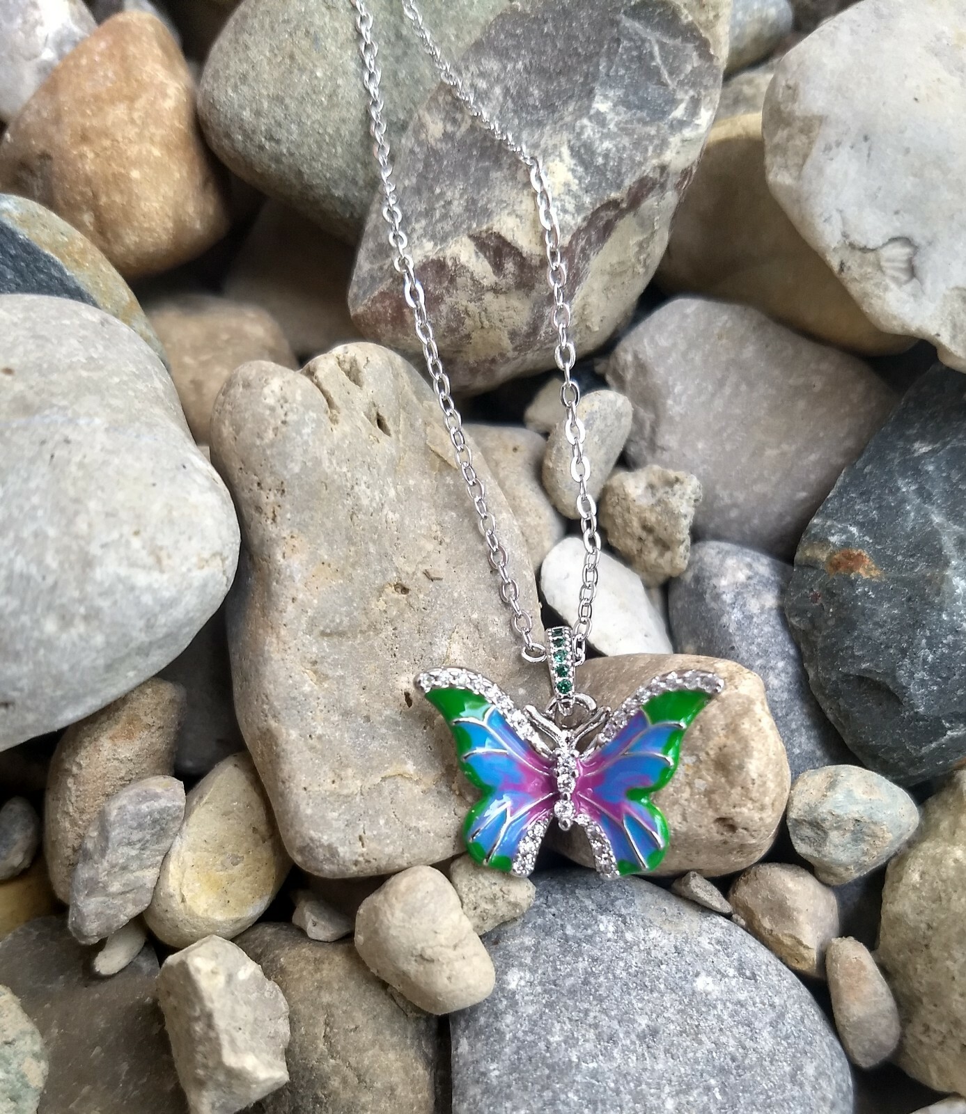 Multicolor Butterfly Necklace Sterling Silver for Women and Girls