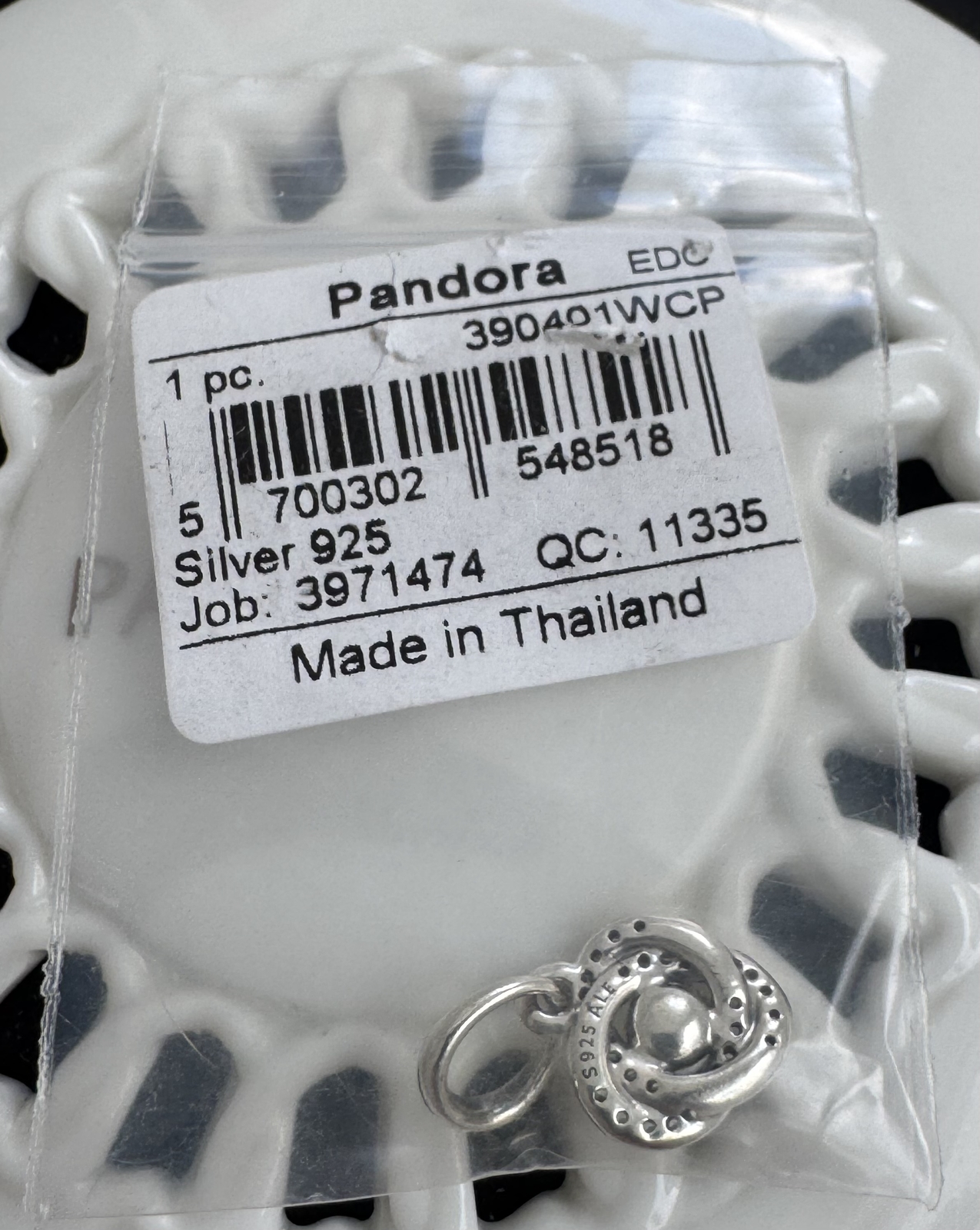 Authentic Pandora Luminous Love Knot Pendant #390401WCP