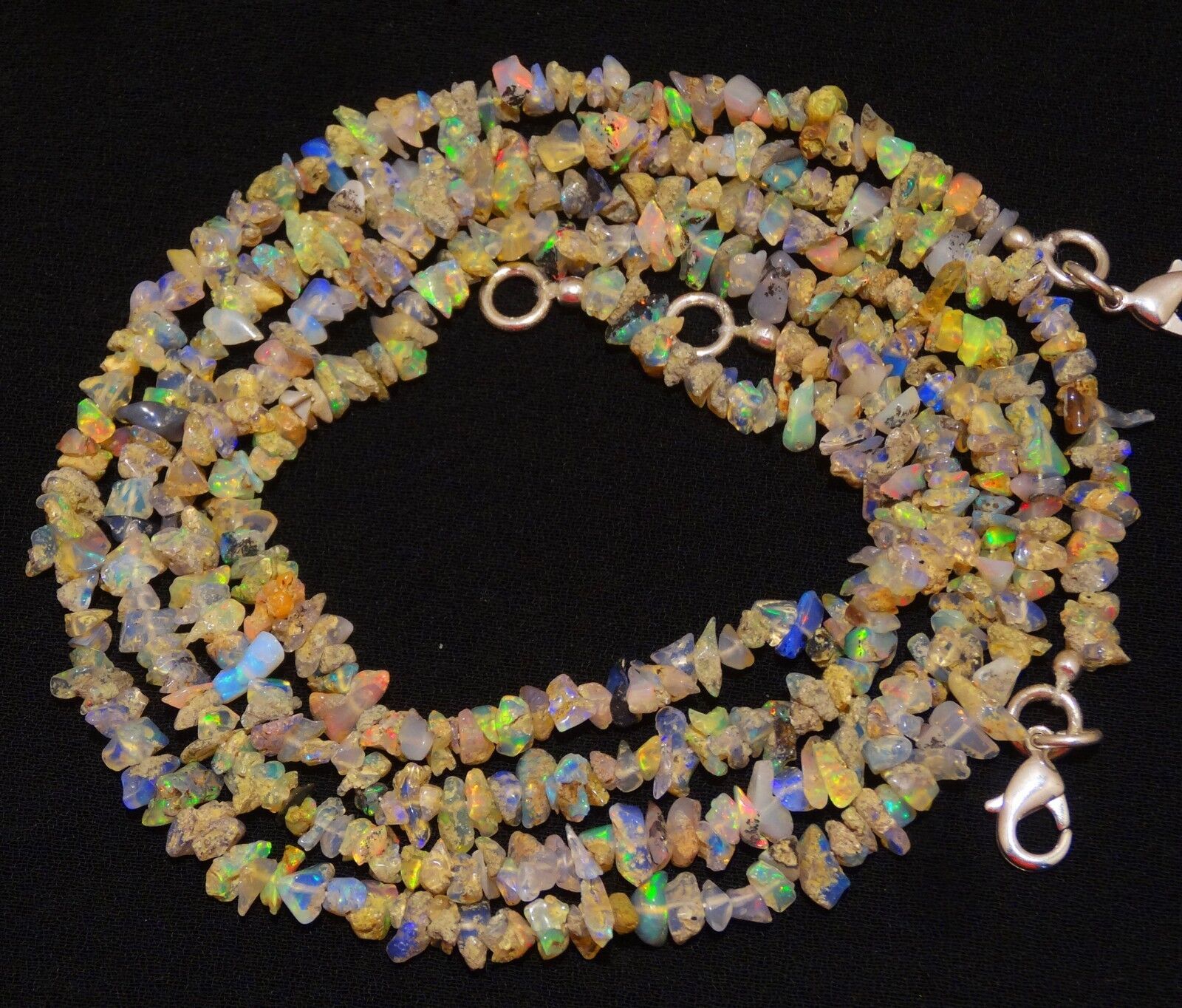 Natural Gem Ethiopian Welo Opal 4 to 5MM Approx. Uncut Beads Necklace 18″ 40Cts.