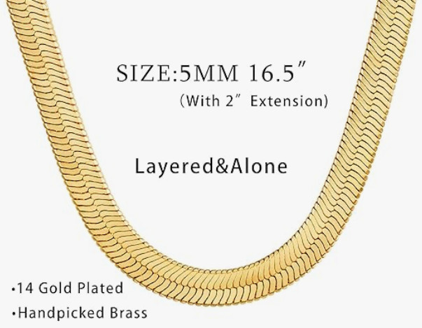 14K Plated Flat Snake Choker Necklace 16″
