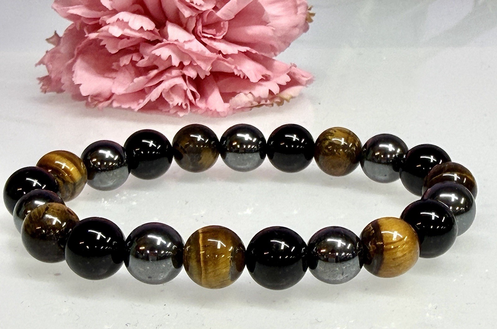 Wholesale 6 Pcs Natural Tiger Eye Hematite Black Onyx 10mm 7.5” Crystal Bracelet