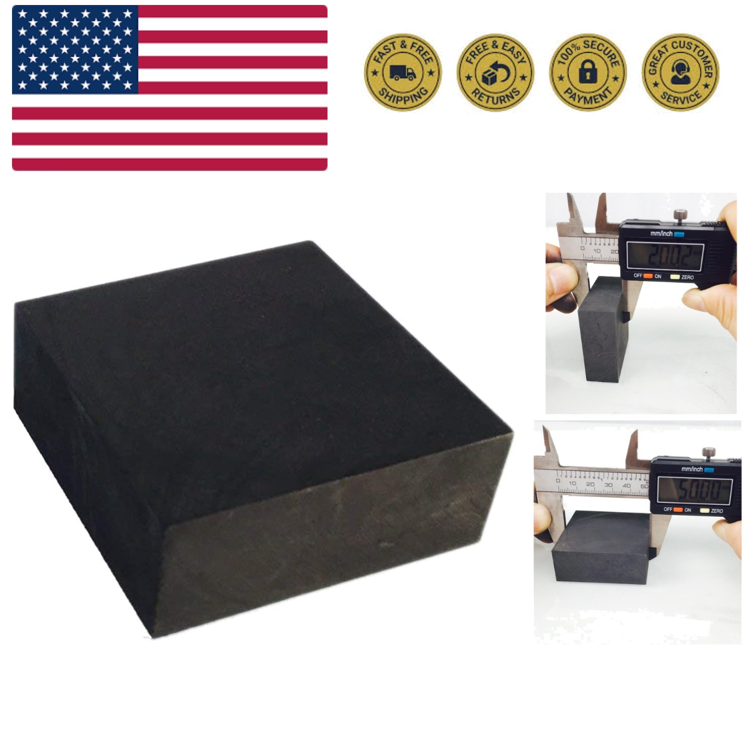 99.9% Purity Graphite Ingot Block EDM Graphite Plate Milling Surface 50MMx50M…